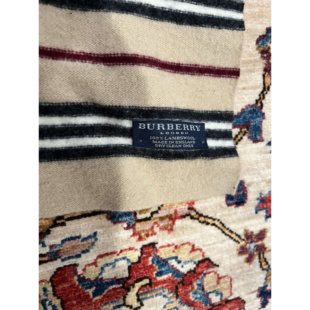 Vintage Quiet Luxury Burberry Pure Lambswool Beige Stripe Scarf - Picture 6 of 8